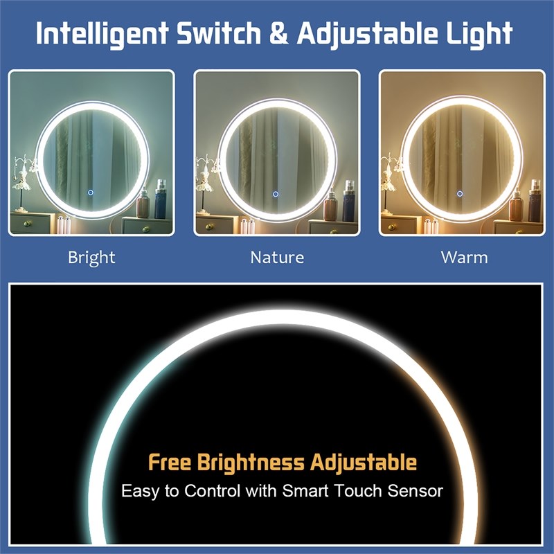 Pemberly Row Vanity Makeup Table Touch Screen 3 Lighting Modes Navy