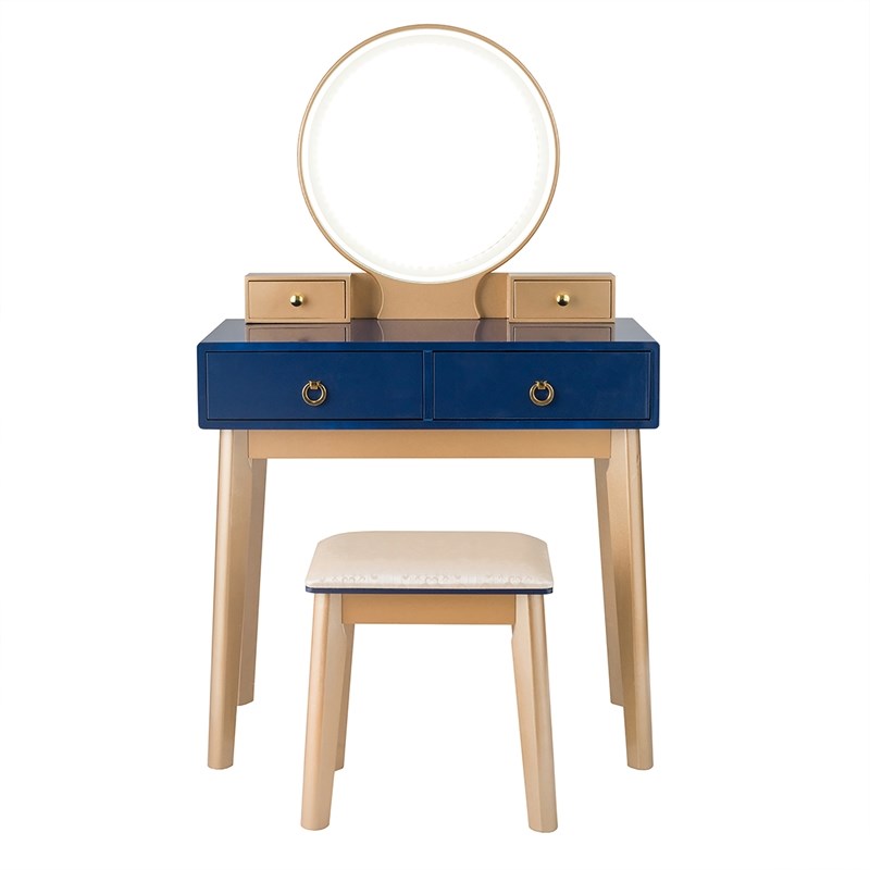 Pemberly Row Vanity Makeup Table Touch Screen 3 Lighting Modes Navy