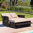 Pemberly Row Contemporary Patio Rattan Daybed Lounge in Beige
