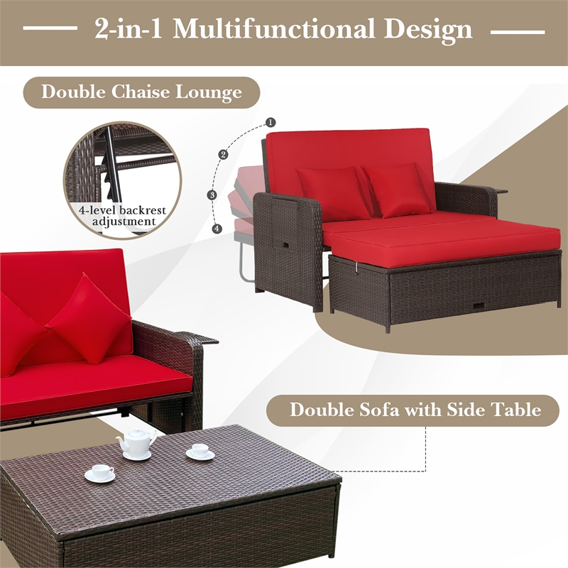 Pemberly Row Modern / Contemporary Patio Rattan Daybed Lounge in Red