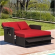 Pemberly Row Modern / Contemporary Patio Rattan Daybed Lounge in Red