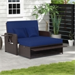 Pemberly Row Contemporary Patio Rattan Daybed Lounge in Navy