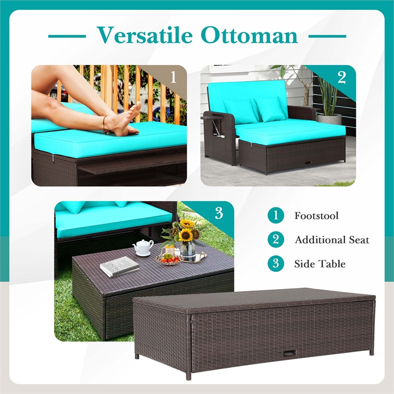 Pemberly Row Contemporary Patio Rattan Daybed Lounge in Turquoise