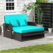 Pemberly Row Contemporary Patio Rattan Daybed Lounge in Turquoise