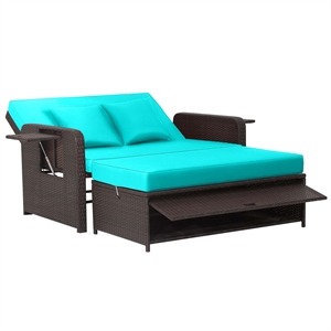 Pemberly Row Contemporary Patio Rattan Daybed Lounge in Turquoise