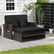 Pemberly Row Contemporary Patio Rattan Daybed Lounge in Black