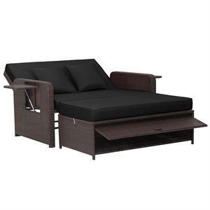 Pemberly Row Contemporary Patio Rattan Daybed Lounge in Black