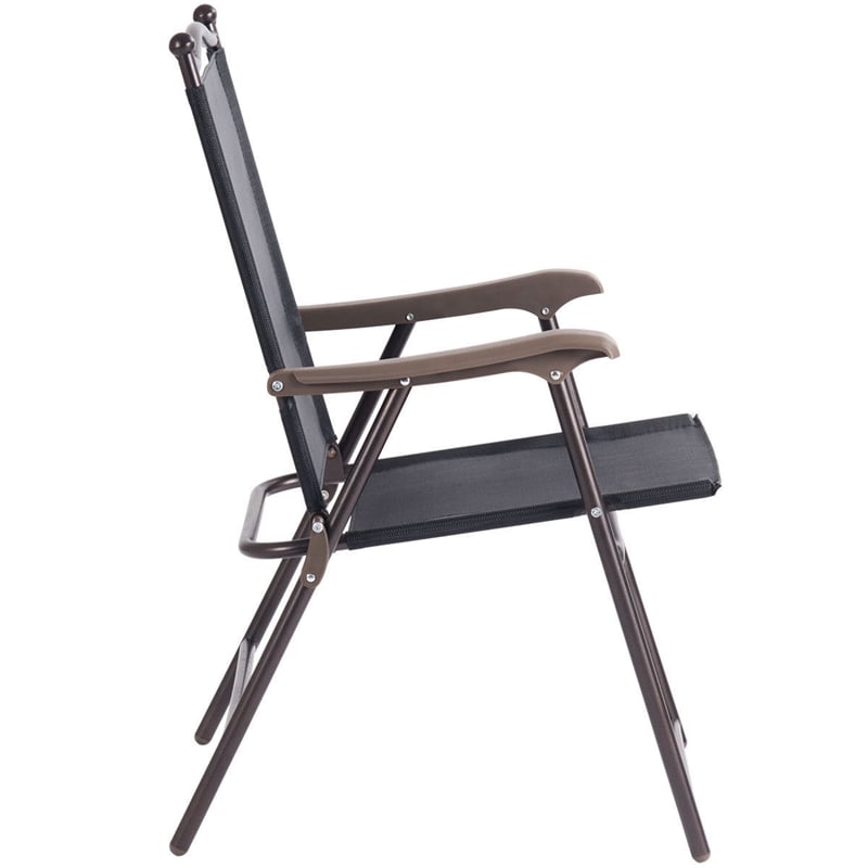 Pemberly Row Set of 2 Patio Steel Folding Sling Back Chairs in Black