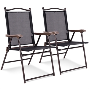 Pemberly Row Set of 2 Patio Steel Folding Sling Back Chairs in Black