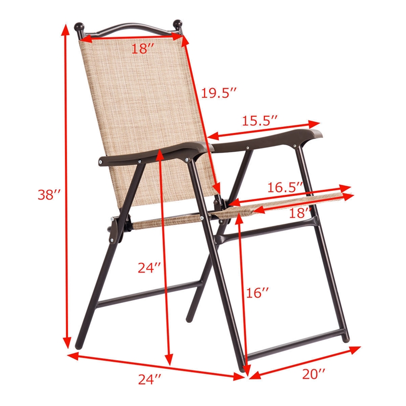 Pemberly Row Set of 2 Patio Steel Folding Sling Back Chairs in Yellow