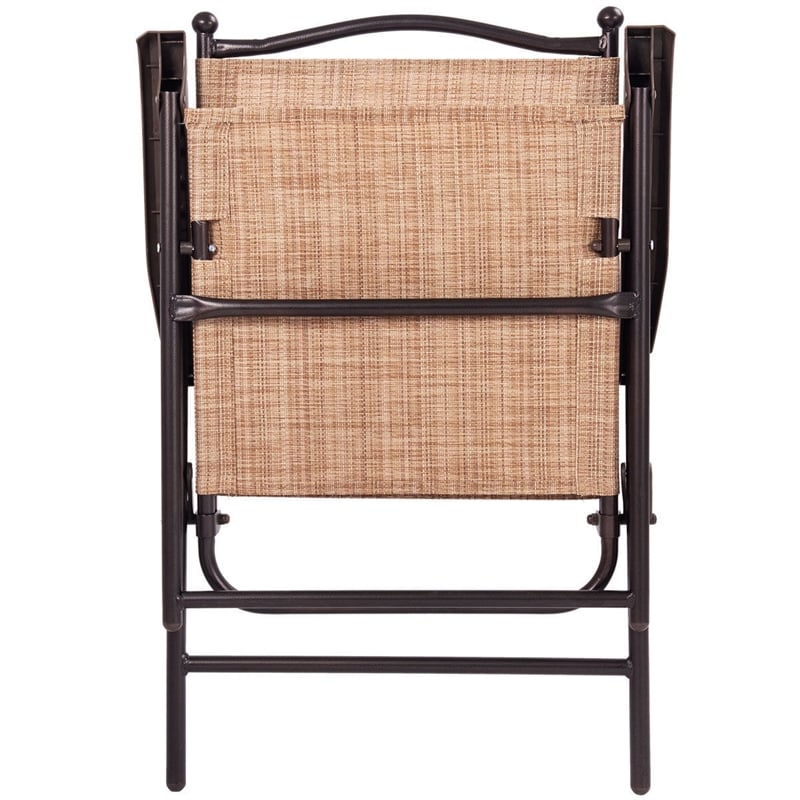 Pemberly Row Set of 2 Patio Steel Folding Sling Back Chairs in Yellow