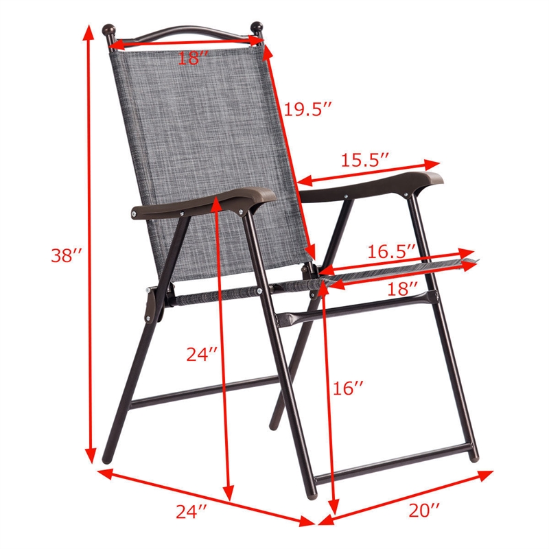 Pemberly Row Set of 2 Patio Steel Folding Sling Back Chairs in Gray