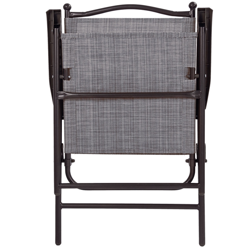 Pemberly Row Set of 2 Patio Steel Folding Sling Back Chairs in Gray