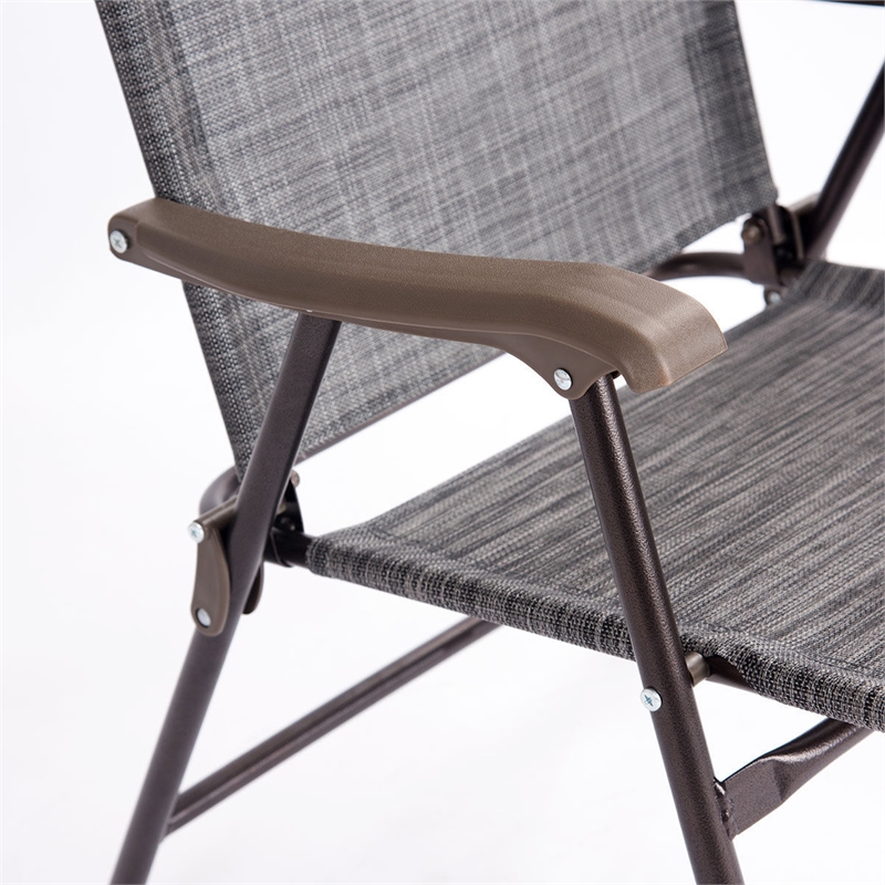 Pemberly Row Set of 2 Patio Steel Folding Sling Back Chairs in Gray