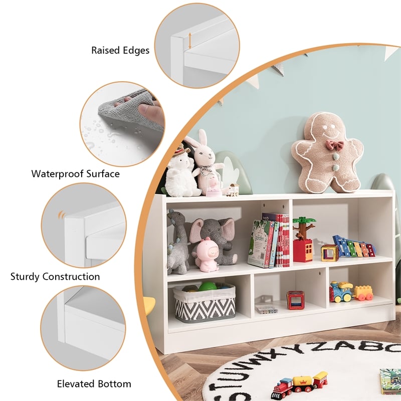 Pemberly Row Contemporary Kids 2-Shelf Wood Bookcase 5-Cube in White