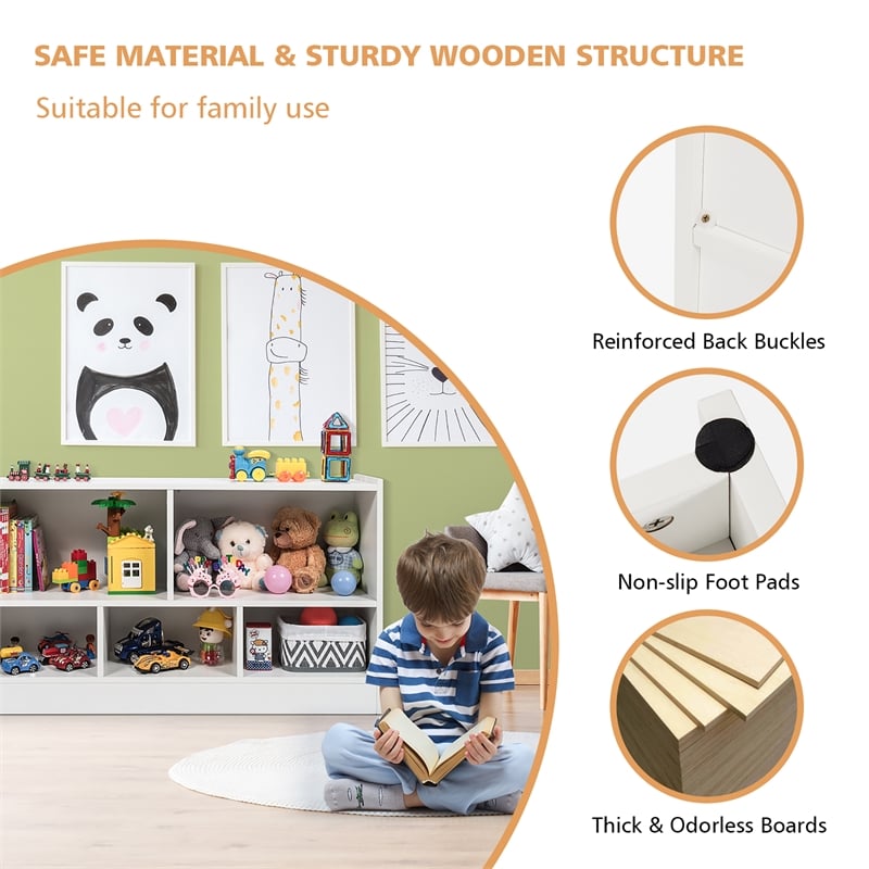 Pemberly Row Contemporary Kids 2-Shelf Wood Bookcase 5-Cube in White