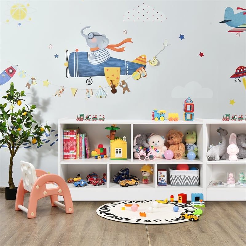 Pemberly Row Contemporary Kids 2-Shelf Wood Bookcase 5-Cube in White