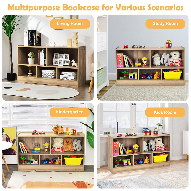Pemberly Row Contemporary Kids 2-Shelf Wood Bookcase 5-Cube in Natural