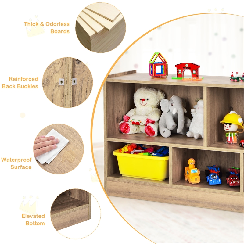 Pemberly Row Contemporary Kids 2-Shelf Wood Bookcase 5-Cube in Natural
