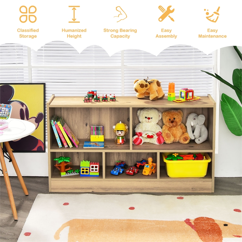 Pemberly Row Contemporary Kids 2-Shelf Wood Bookcase 5-Cube in Natural