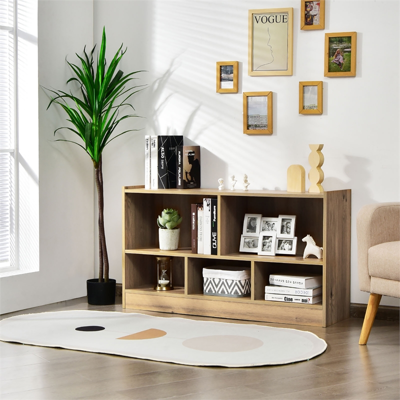Pemberly Row Contemporary Kids 2-Shelf Wood Bookcase 5-Cube in Natural