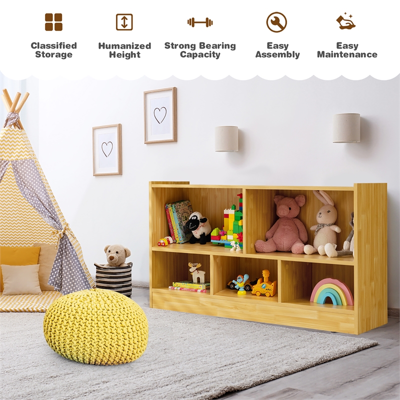 Pemberly Row Contemporary Kids 2-Shelf Wood Bookcase 5-Cube in Beige