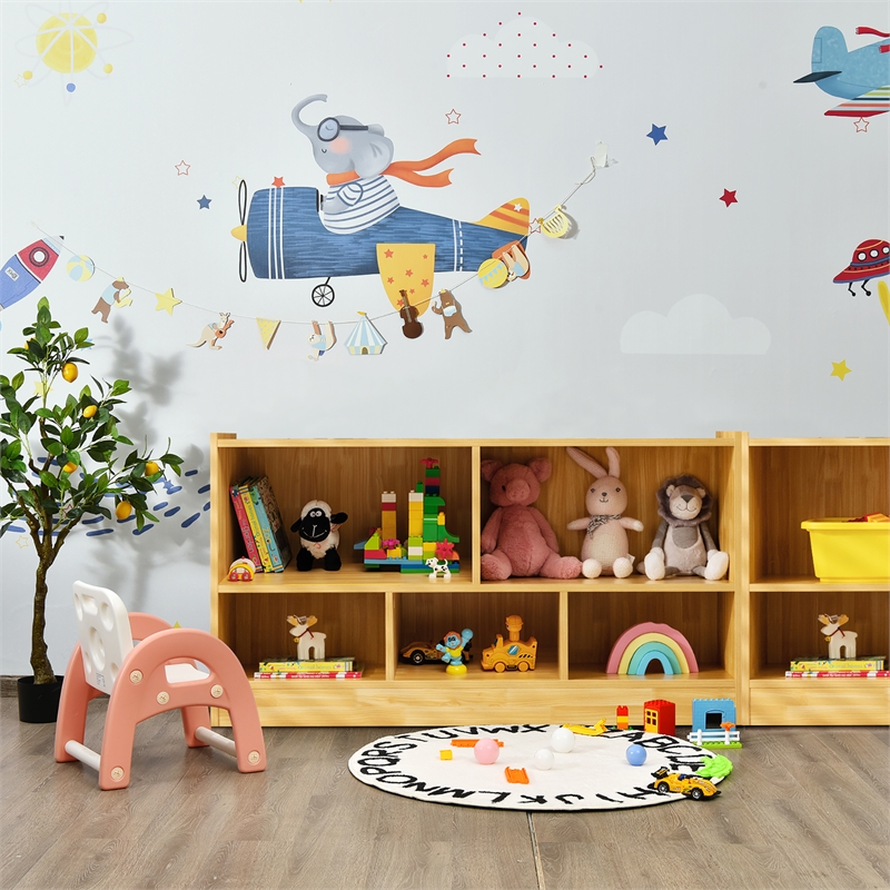 Pemberly Row Contemporary Kids 2-Shelf Wood Bookcase 5-Cube in Beige