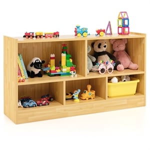 Pemberly Row Contemporary Kids 2-Shelf Wood Bookcase 5-Cube in Beige