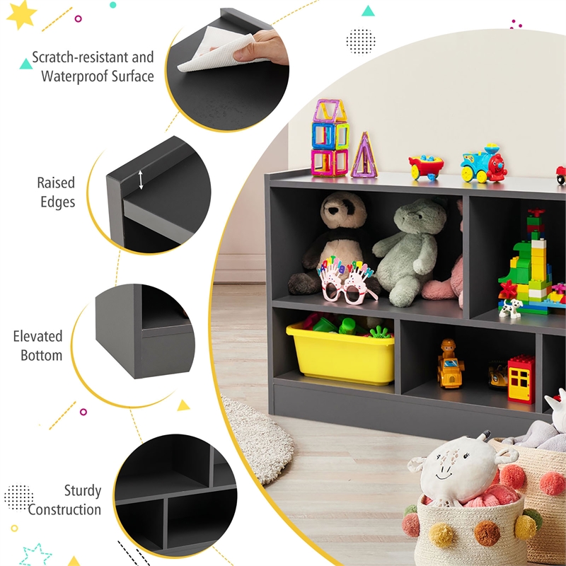 Pemberly Row Contemporary Kids 2-Shelf Wood Bookcase 5-Cube in Gray
