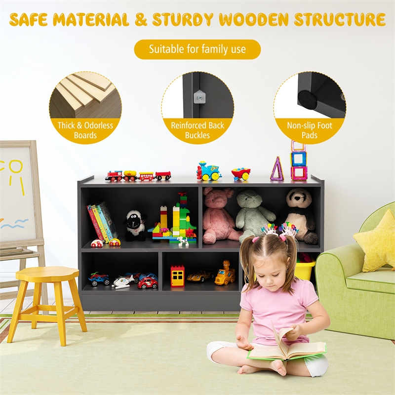 Pemberly Row Contemporary Kids 2-Shelf Wood Bookcase 5-Cube in Gray