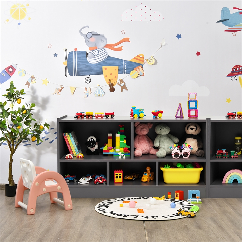 Pemberly Row Contemporary Kids 2-Shelf Wood Bookcase 5-Cube in Gray