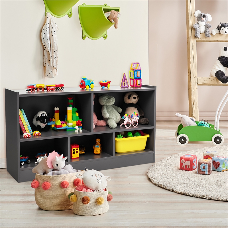Pemberly Row Contemporary Kids 2-Shelf Wood Bookcase 5-Cube in Gray