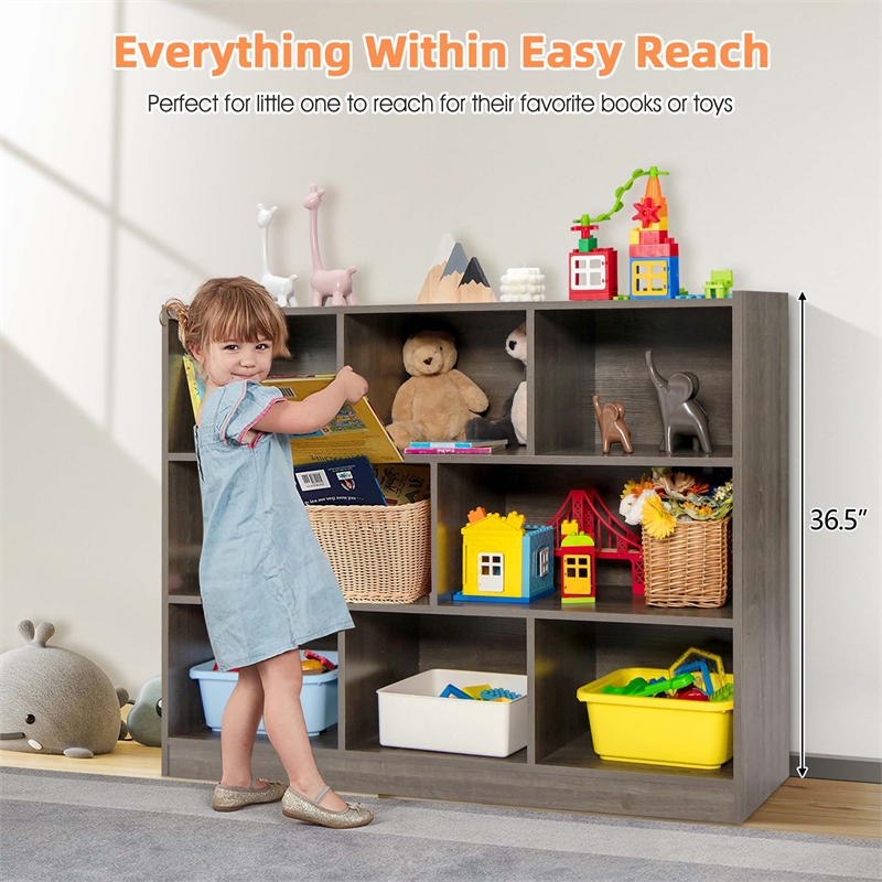 Pemberly Row Contemporary 3-tier Open Bookcase 8-Cube in Gray