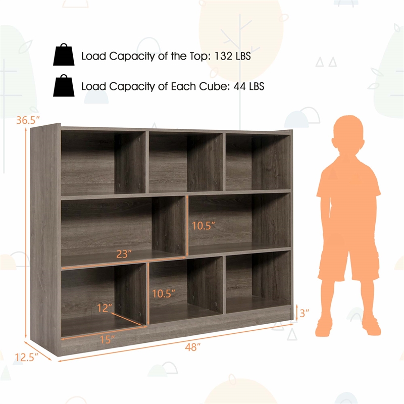 Pemberly Row Contemporary 3-tier Open Bookcase 8-Cube in Gray