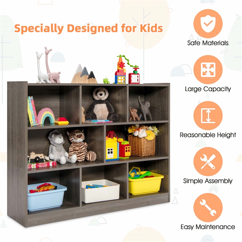 Pemberly Row Contemporary 3-tier Open Bookcase 8-Cube in Gray