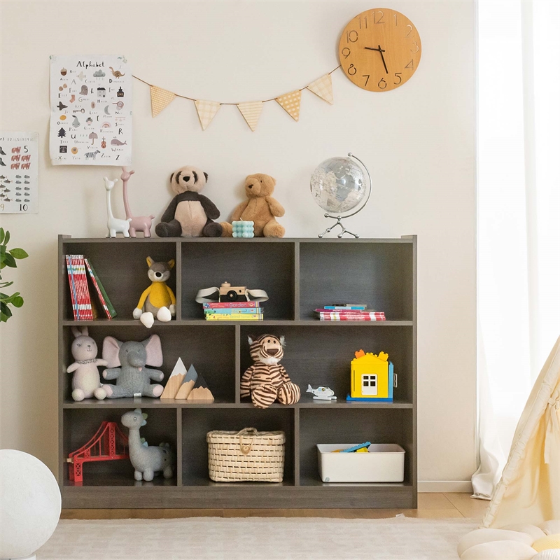 Pemberly Row Contemporary 3-tier Open Bookcase 8-Cube in Gray