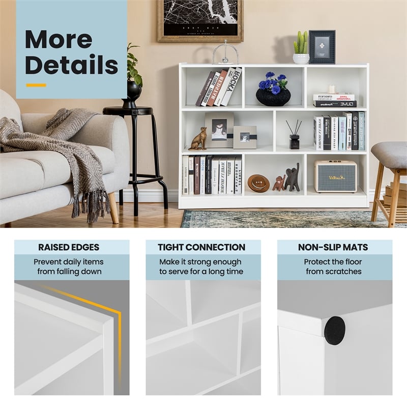 Pemberly Row Contemporary 3-tier Open Bookcase 8-Cube in White