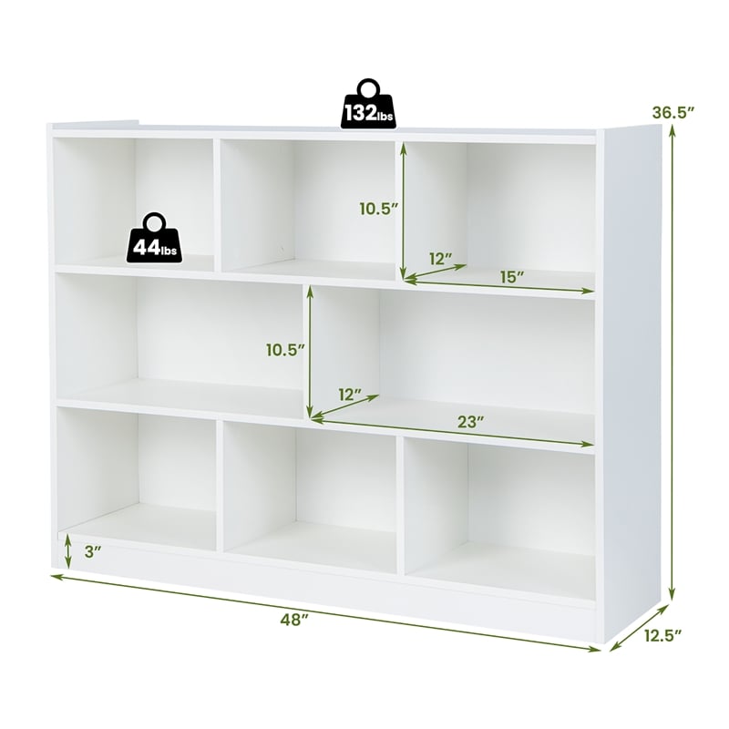 Pemberly Row Contemporary 3-tier Open Bookcase 8-Cube in White