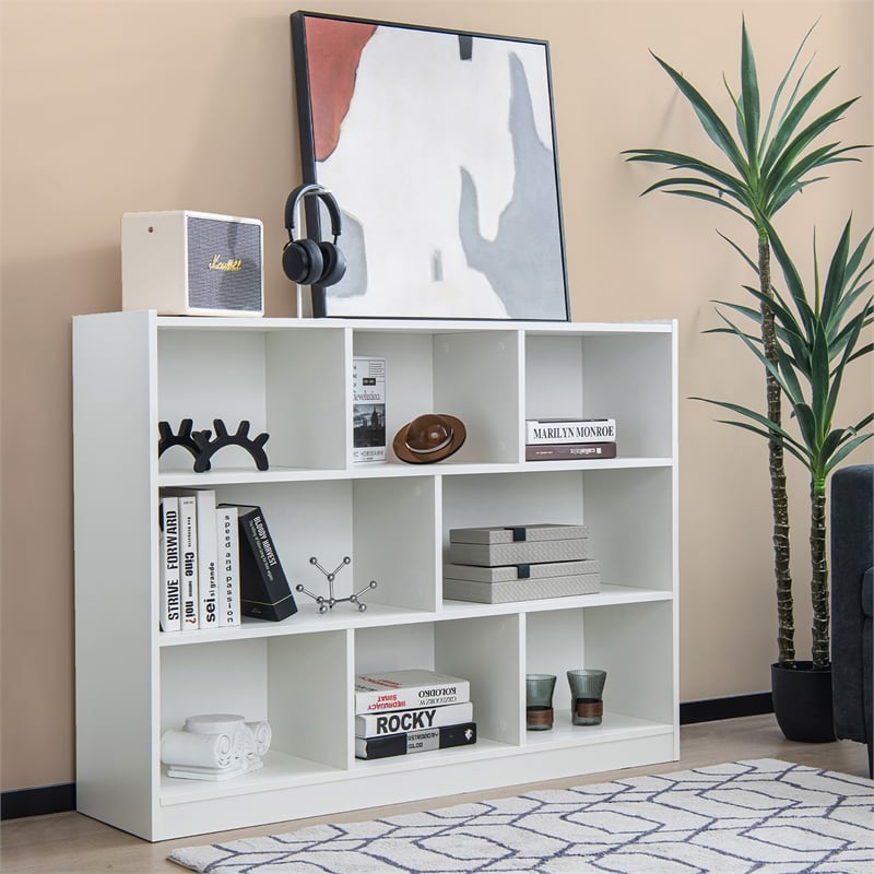Pemberly Row Contemporary 3-tier Open Bookcase 8-Cube in White