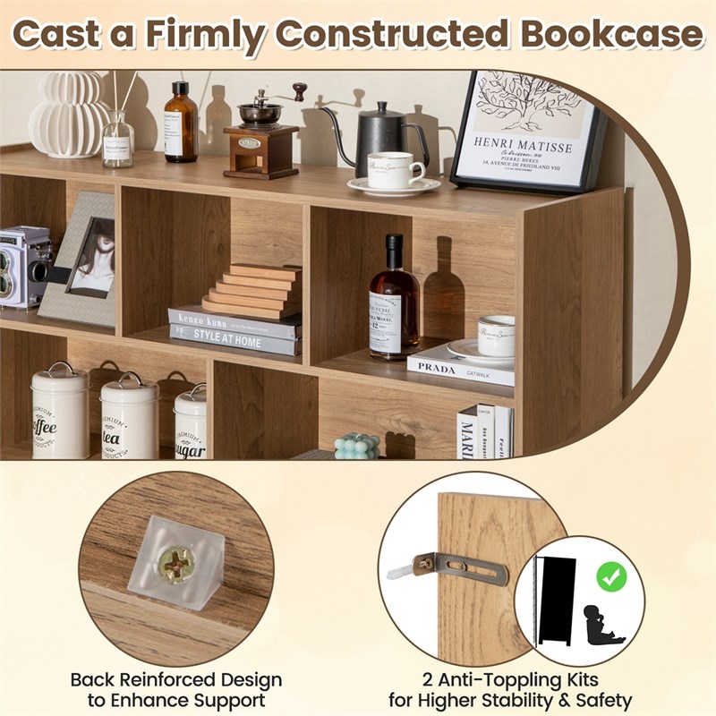 Pemberly Row Contemporary 3-tier Open Bookcase 8-Cube in Natural