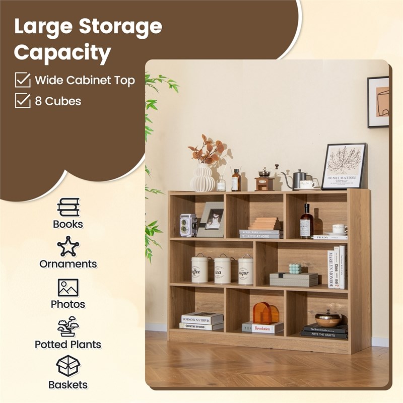 Pemberly Row Contemporary 3-tier Open Bookcase 8-Cube in Natural