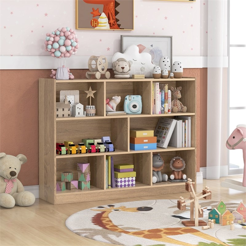 Pemberly Row Contemporary 3-tier Open Bookcase 8-Cube in Natural