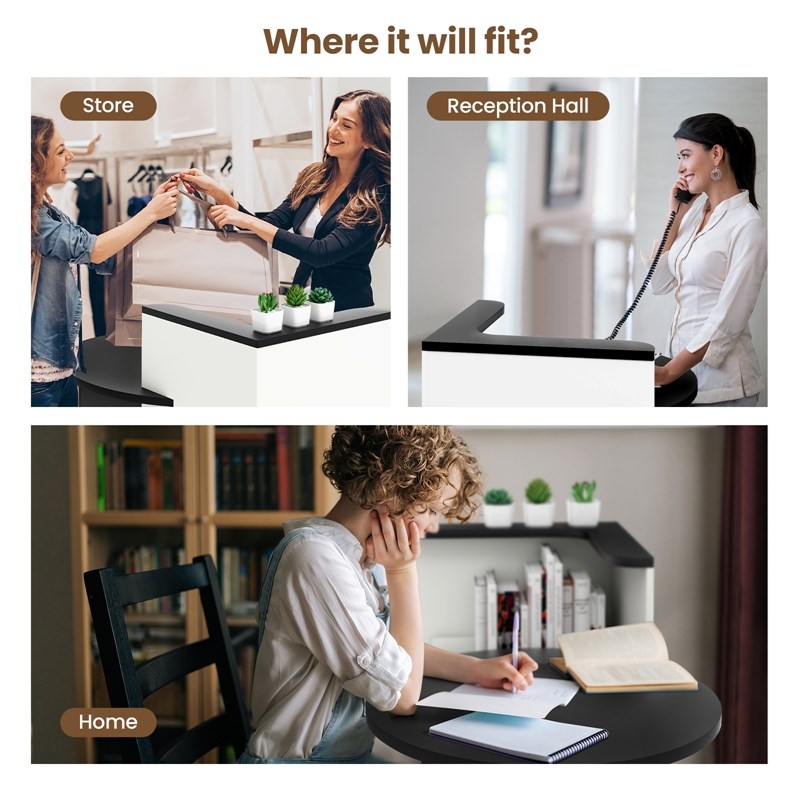 Pemberly Row Front Reception Counter Desk Checkout Office Desk in Black