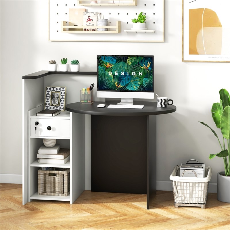 Pemberly Row Front Reception Counter Desk Checkout Office Desk in Black