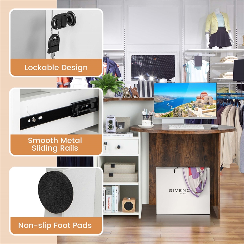 Pemberly Row Front Reception Counter Desk Checkout Office Desk in Brown