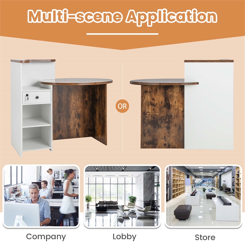 Pemberly Row Front Reception Counter Desk Checkout Office Desk in Brown