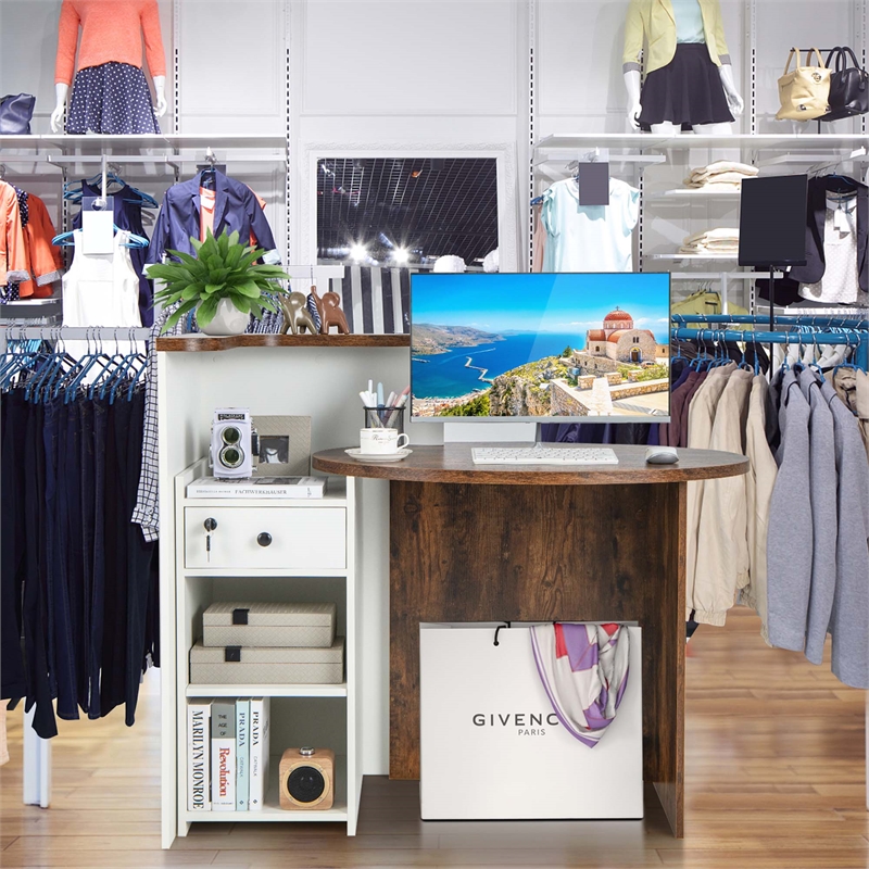 Pemberly Row Front Reception Counter Desk Checkout Office Desk in Brown