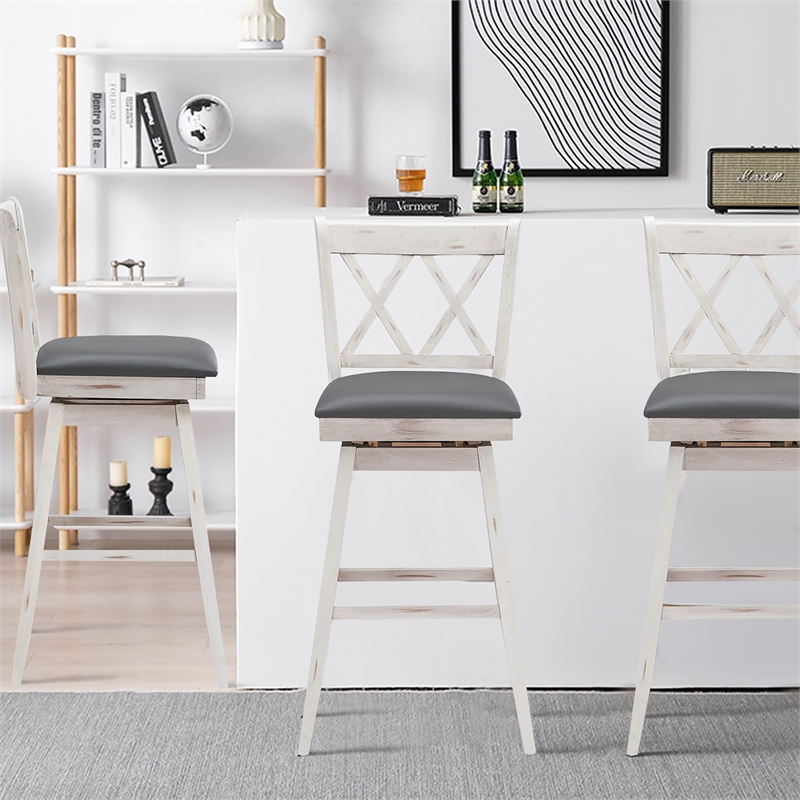 Pemberly Row Set of 2 Barstools Swivel Bar Height Chairs in White