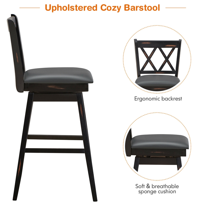 Pemberly Row Set of 2 Barstools Swivel Bar Height Chairs in Black
