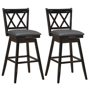 Pemberly Row Set of 2 Barstools Swivel Bar Height Chairs in Black